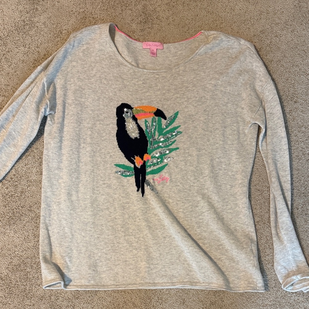 Lilly Pulitzer Gray Long Sleeve Top with Toucan Design